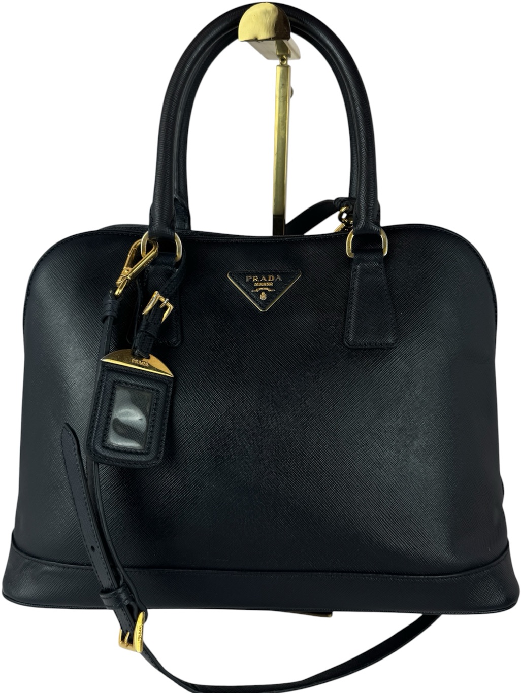 Prada Black Saffiano Leather Dome Satchel